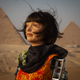 Ai-Da, a humanoid, AI-driven robot, is seen here as part of an exhibition at the Great Pyramids of Giza on October 23, 2021, in Cairo, Egypt.
